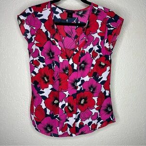 Ann Taylor Red and Pink Floral Blouse